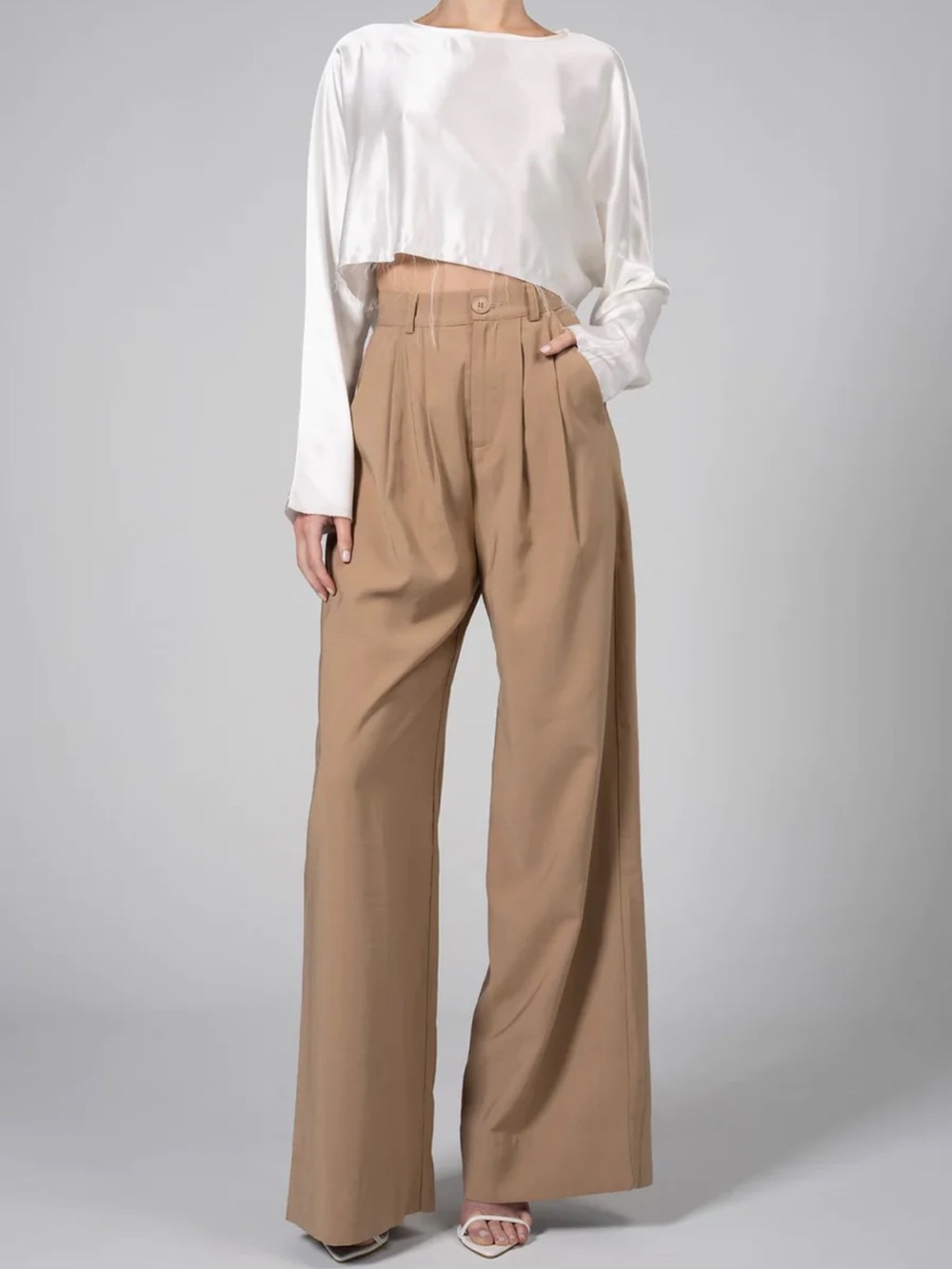 NONchalant Khaki Wide-Leg Pleated Pants